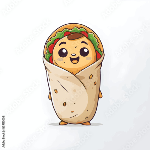 Super Cute Tiny Burrito Cartoon Character - Adorable Mexican Food Mascot Vector Illustration for Kids, Restaurants, Menus, and Sweet Designs


