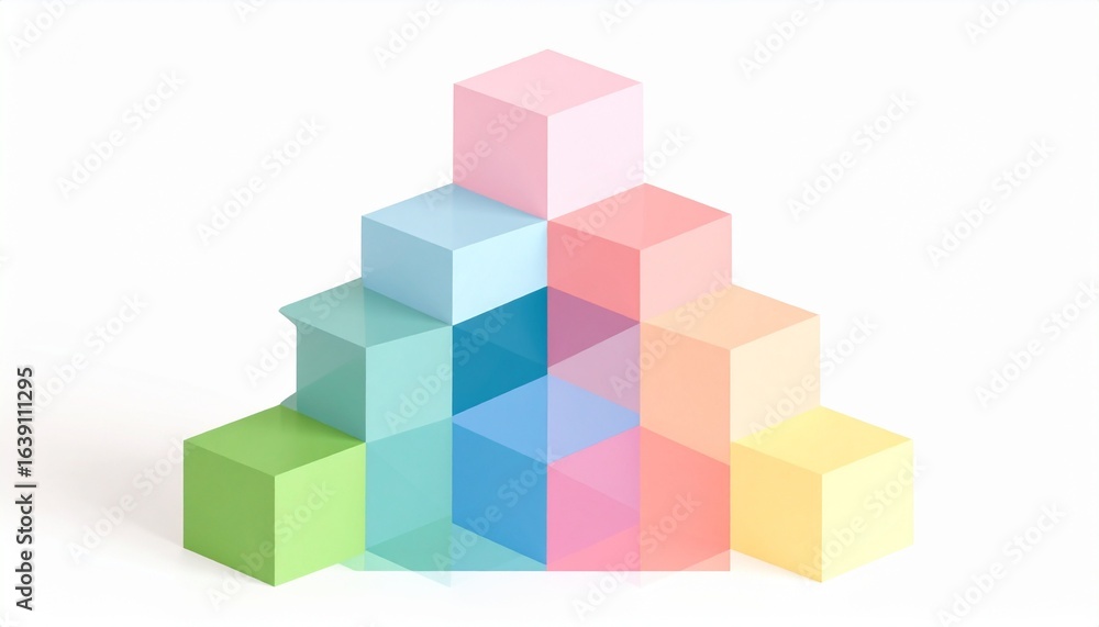 Obraz premium Pastel Cube Pyramid: Abstract 3D Structure, Growth Concept