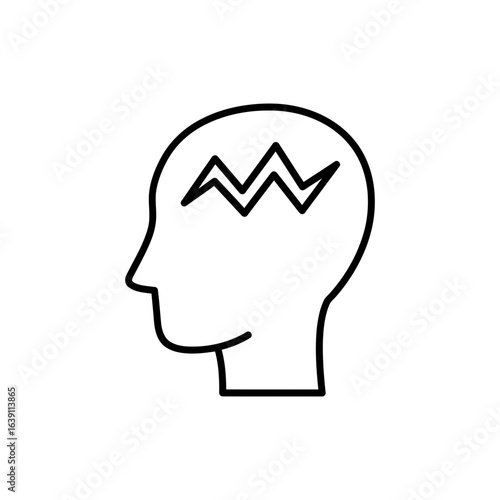 Head with zigzag line symbolizing inner conflict and mental struggle