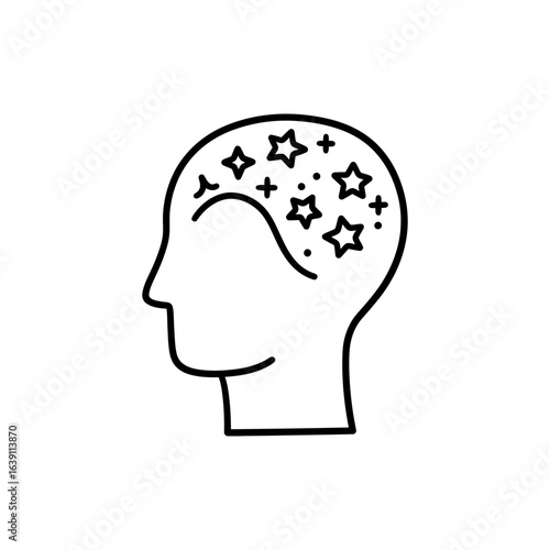 Head Filled with Stars Representing Imagination and Escape