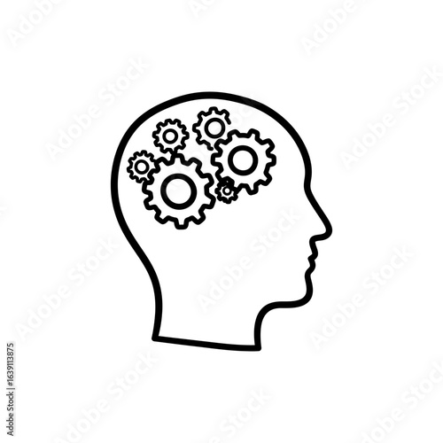 Head with Gears Showing Mental Process and Cognitive Function