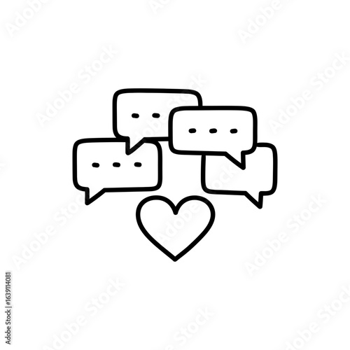 Chat bubbles over heart symbolizing sharing feelings and communication