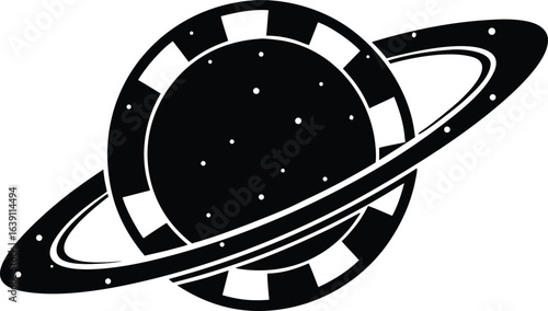 Black and White Saturn Planet with Ring Illustration, Space Design