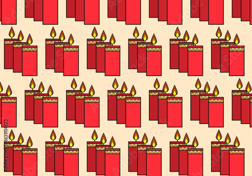 Patrón navideño de velas rojas en fondo amarillo claro