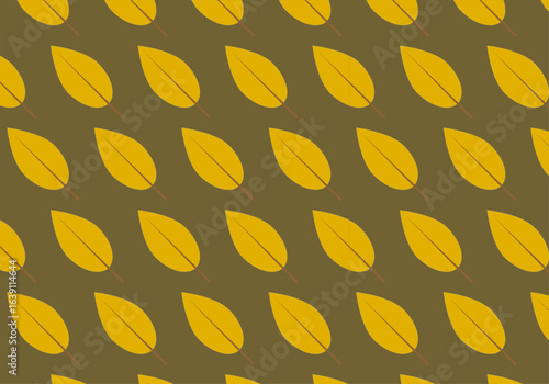 Patrón de hojas secas amarillo en fondo marrón verdoso