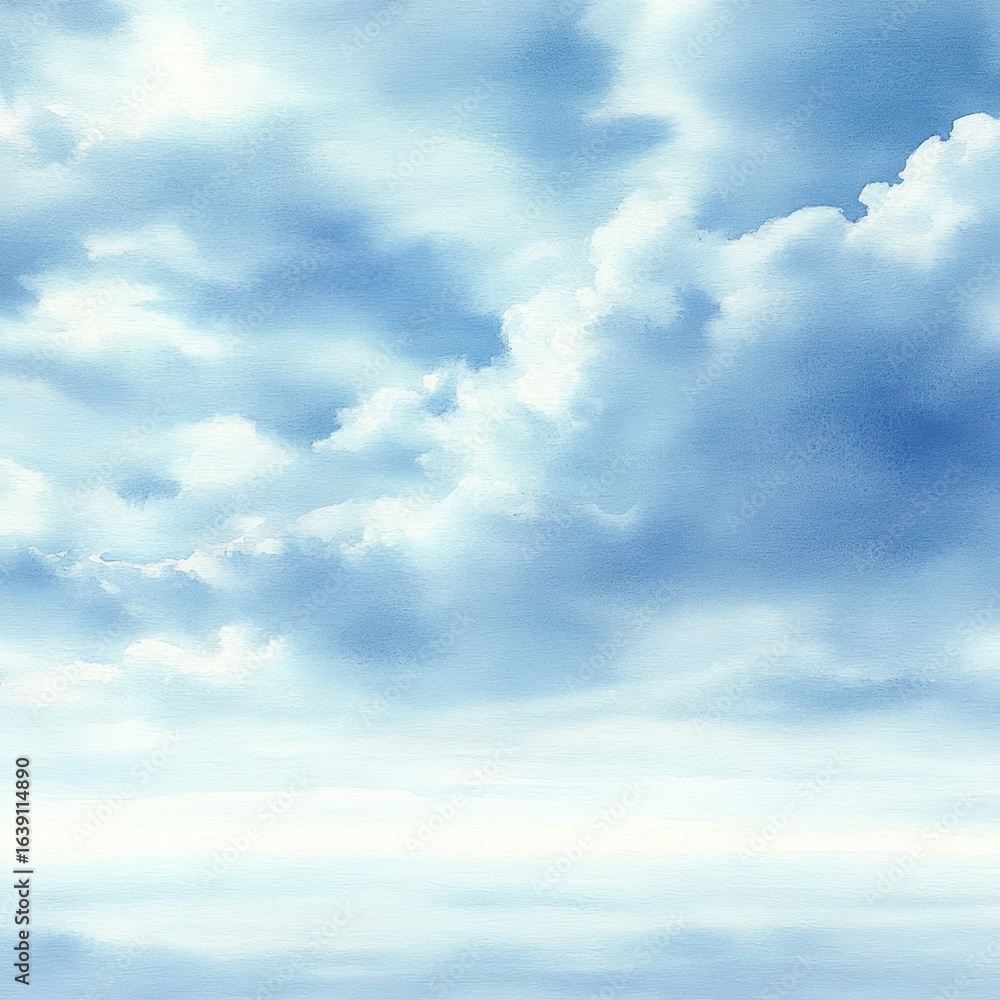 Fototapeta premium Serene sky filled with soft, fluffy white and blue clouds creating a calm and peaceful atmosphere