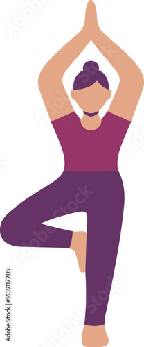Minimal flat vector of Vrikshasana, Tree Pose, representing balance, mindfulness, and yoga discipline in practice.

