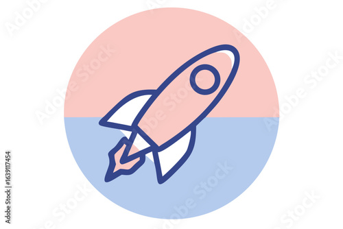 Pink and blue rocket space icon