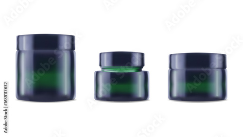 Realistic jar and tube for cream shampoo. Color green. For advertising presentation and website. Layout poster packaging concept beauty blog online store. Vector illustration.