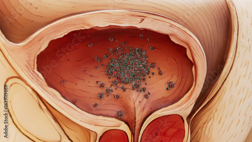 Conceptual 3D illustration of a bladder cancer