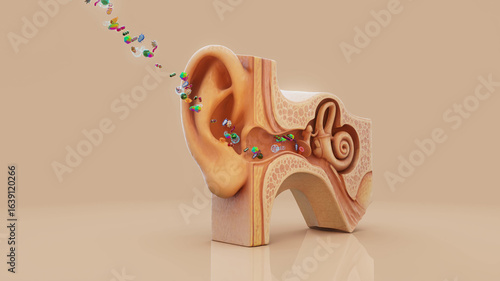 Quadro su tela Conceptual 3D illustration of bacteria infecting the human ear