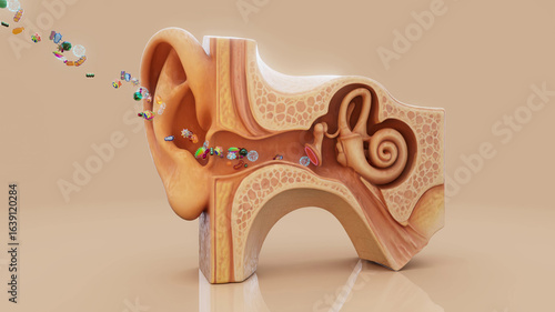 Foto Conceptual 3D illustration of bacteria infecting the human ear
