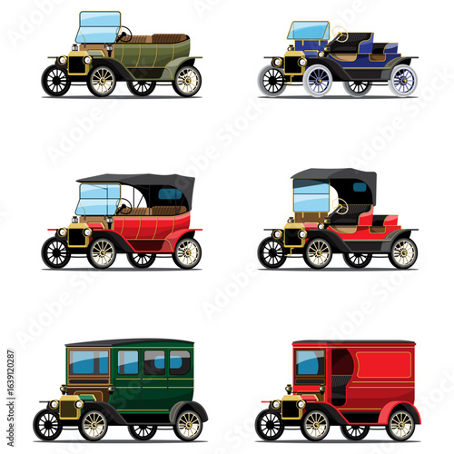 A vector concept collection of vintage and retro style automobiles