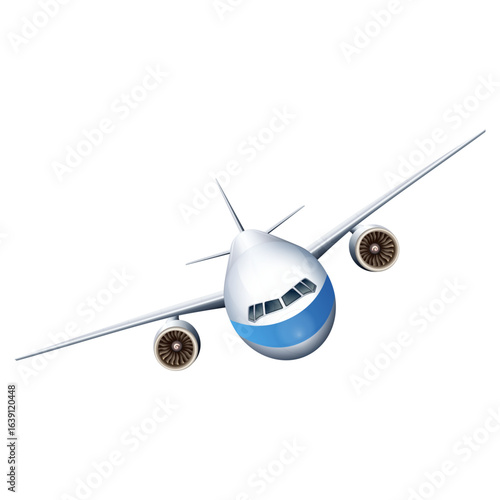 Commercial passenger jet airliner flying on a white background