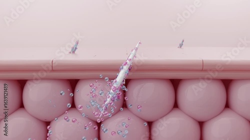 Microneedle delivering PDRN and collagen serum into skin layer 3D