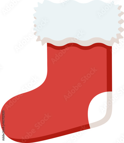 A red Christmas stocking with a white fluffy top.