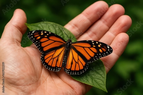 A Hand Cradles a Monarch Butterfly