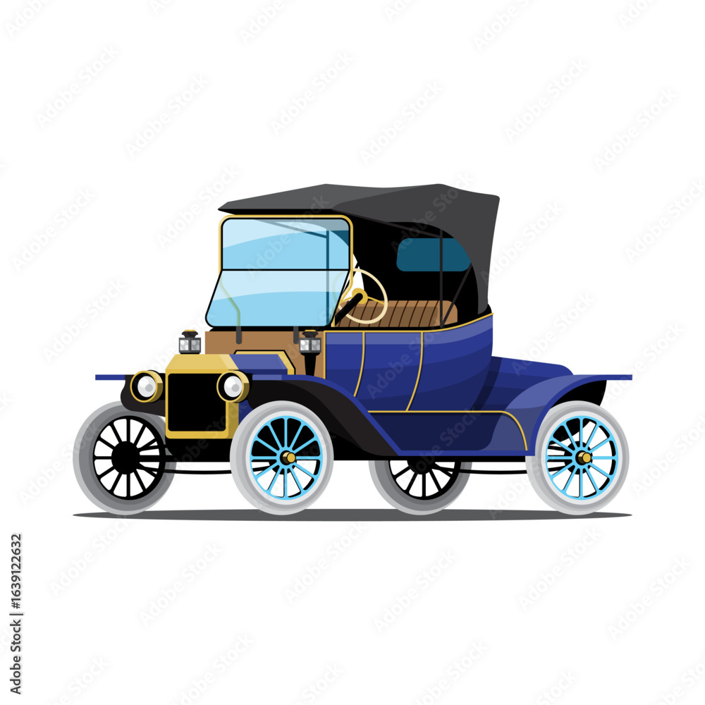 Naklejka premium Vintage blue antique car vector illustration isolated on white