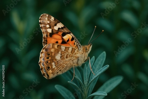 A butterfly rests on a leaf amidst the verdant greenery