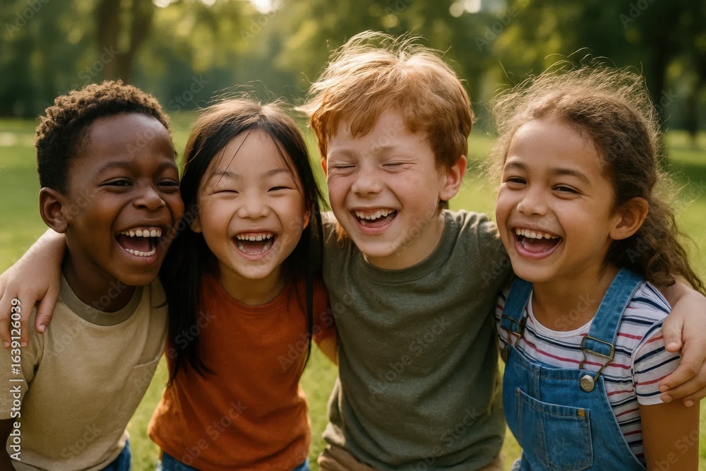 Fototapeta premium A Joyful Gathering of Young Friends in a Park