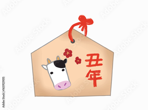 Ema (votive plaque) with an illustration of a cow to be offered to the shrine