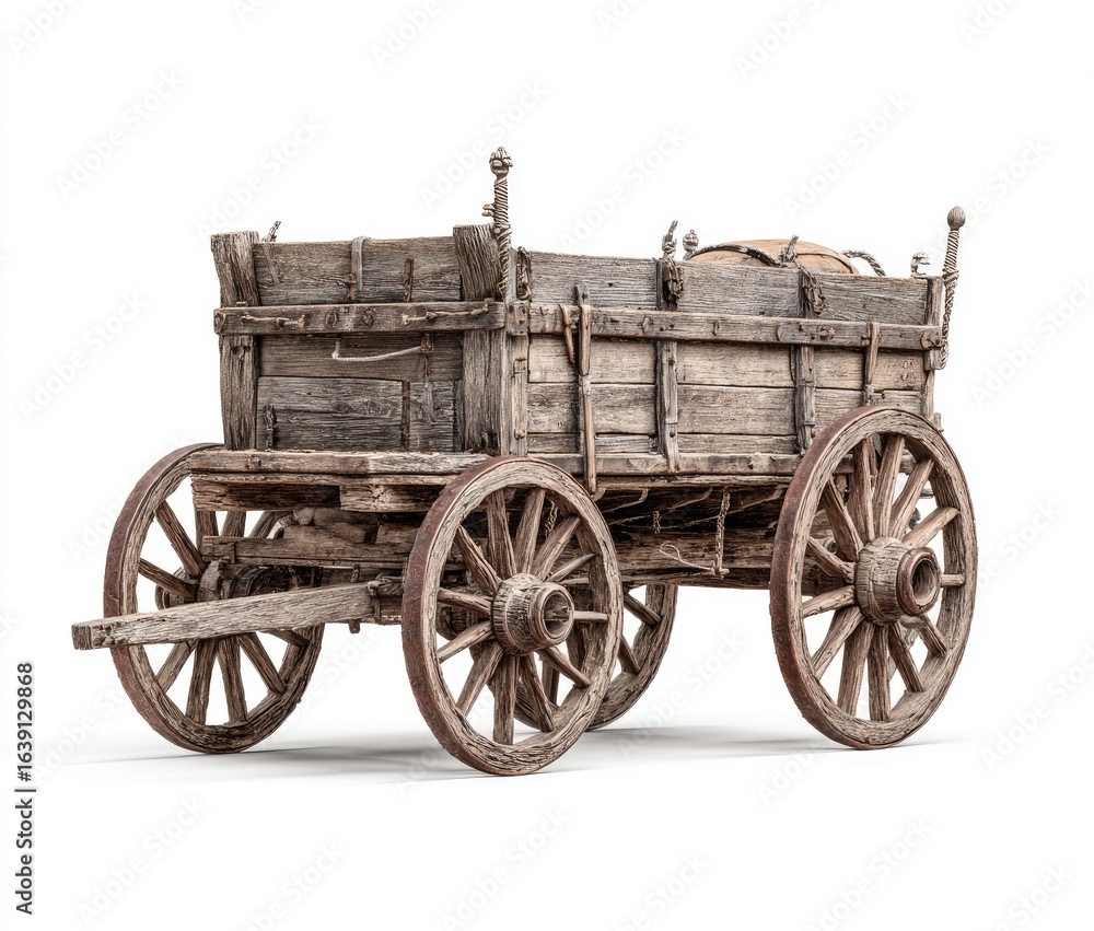 Fototapeta premium Old wooden wagon on white background (1)