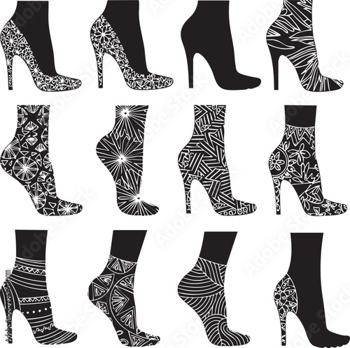 isolated need Different woman's foot steep design print vector illustrations silhouette on white background