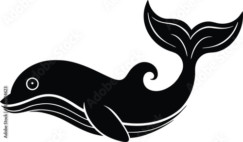 Simple Black and White Dolphin Silhouette with Detailed Tail Fin and Body Markings