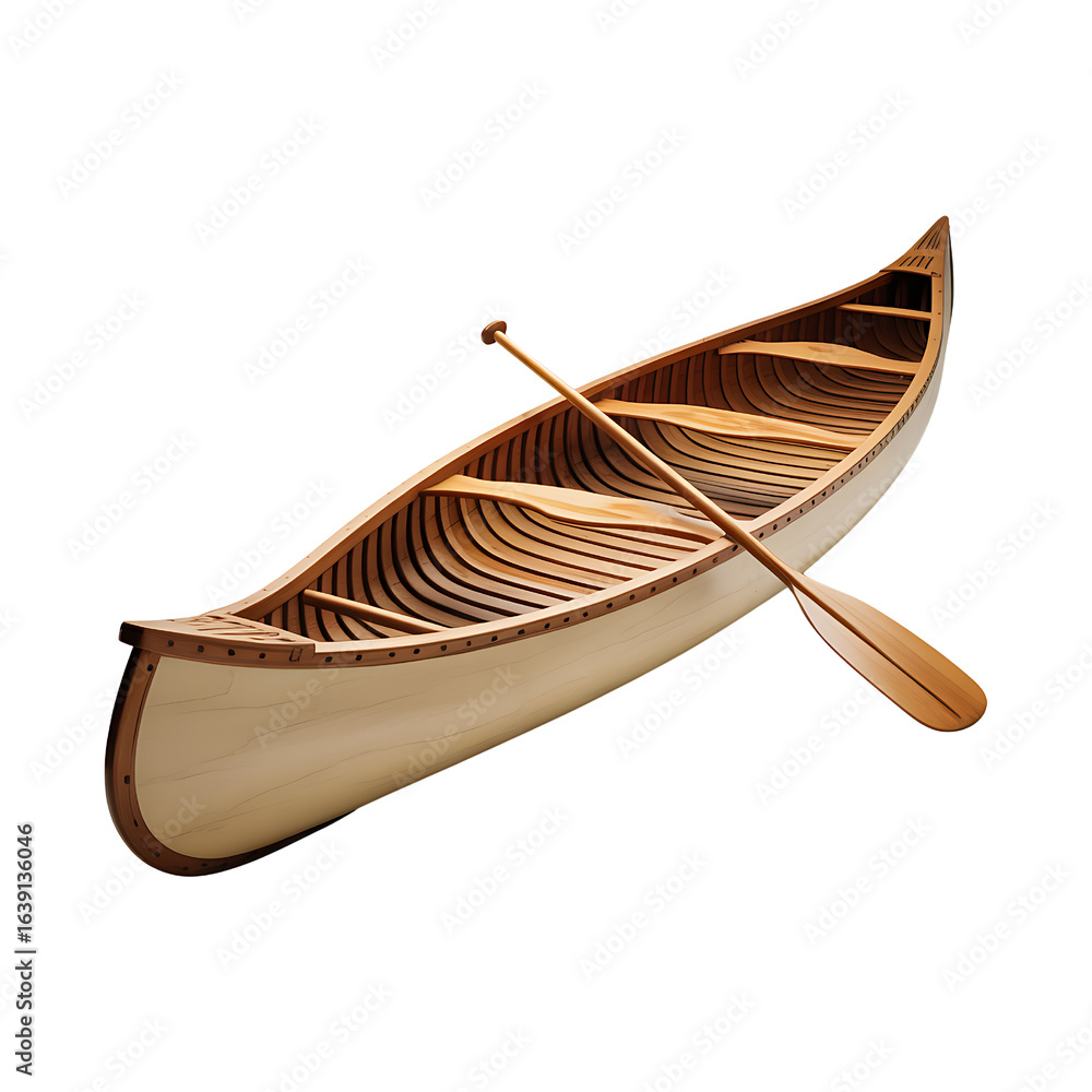 Classic Wooden Canoe with Paddle PNG Classic Wooden Canoe with Paddle PNG