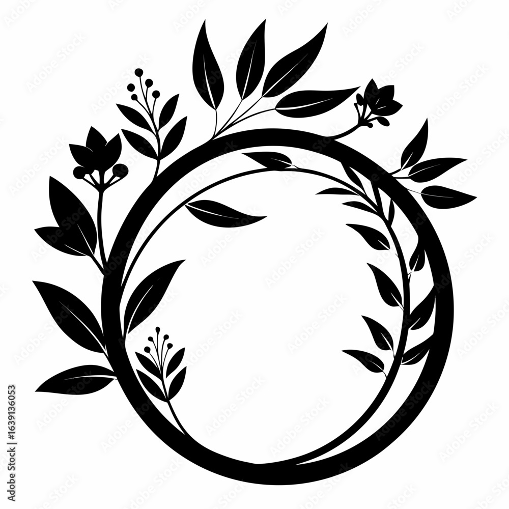 Naklejka premium Botanical Ring vector clean black silhouette design white background