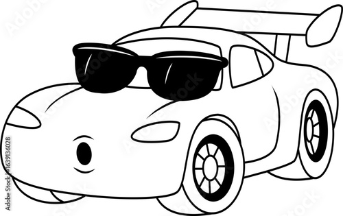Cartoon racecar wearing cool stylish sunglasses