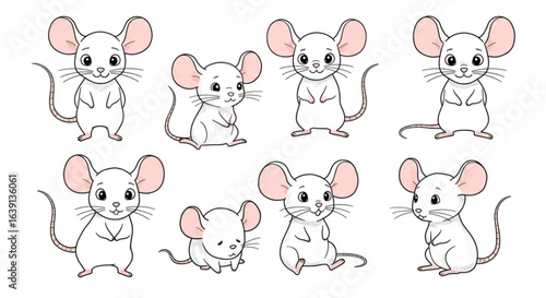 Vector art of set of cute cartoon mice isolated on white background in vector format