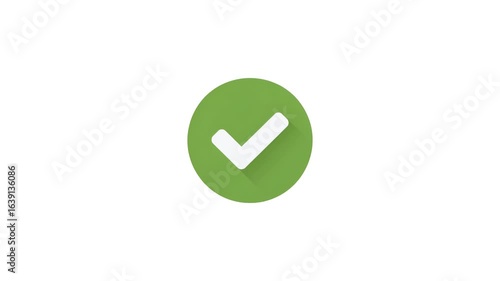 Green Check Mark Icon Animation in Circle, Approval Success Confirmation Tick