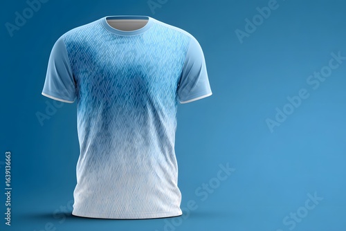 Vector running jersey with minimal side gradient, light blue and white, copy space.