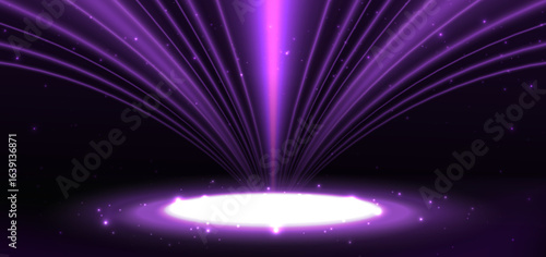 Purple lighting effect glowing on dark background and podium glowing sparkle.