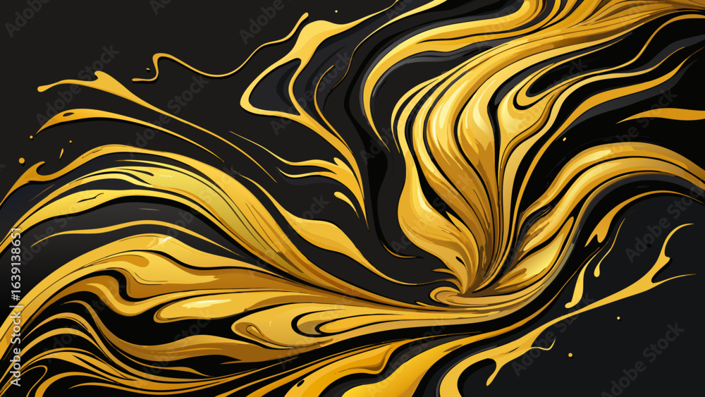 Fototapeta premium Vector art of abstract golden liquid flow on a black background, evoking a sense of luxury, energy, and artistic expression