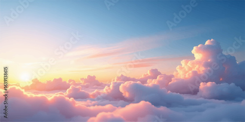 Glorious orange sunlight breaks through the clouds at dusk, painting a beautiful, abstract sky