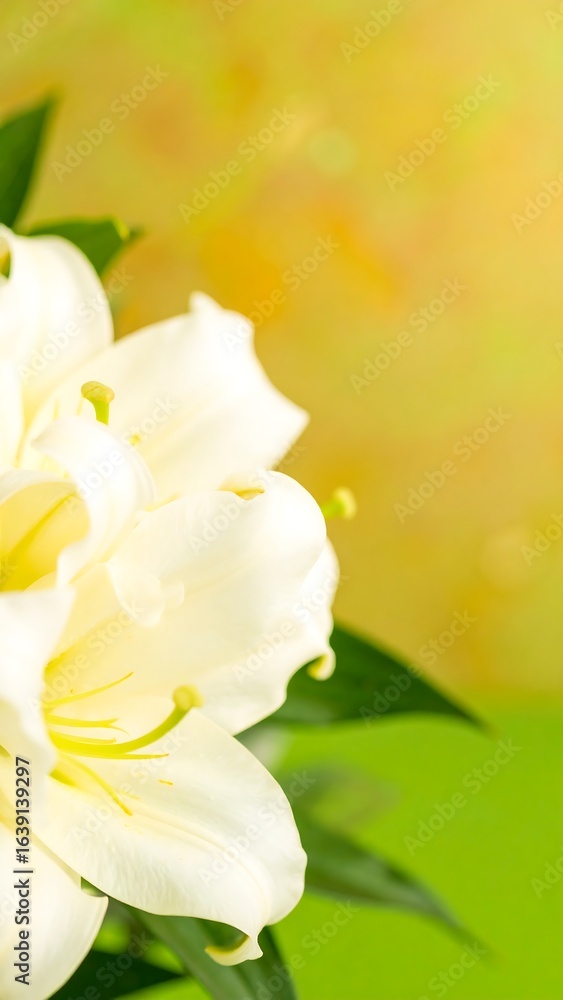 Fototapeta premium Close-up of delicate white lilies against a soft backdrop.