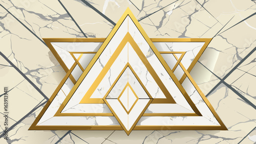Vector art of a luxurious geometric star shape with gold and white accents, set against a marbled background, symbolizing elegance and modern design