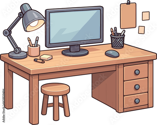 モニターがある作業デスクのイラスト