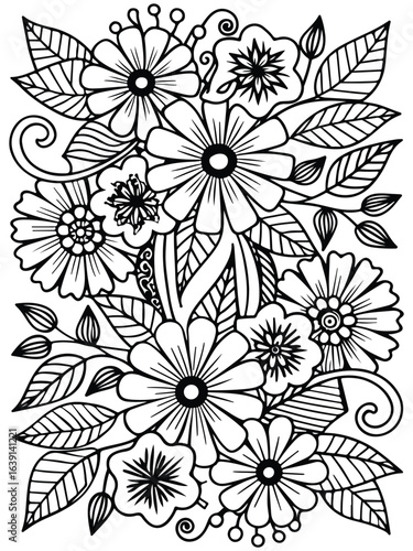 Realistic flower coloring for adults and kids 

