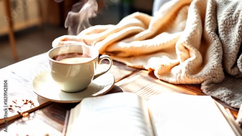 Enjoying a peaceful morning with coffee and a good book in a cozy atmosphere.