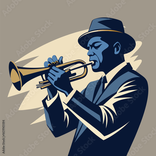 Jazz Trumpeter's Blues Vector Art Captures the Soulful Music With a Retro Modern Feel, Nostalgic but Forward Thinking