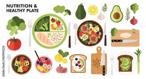 Healthy Food Plate Balanced Diet Meal.