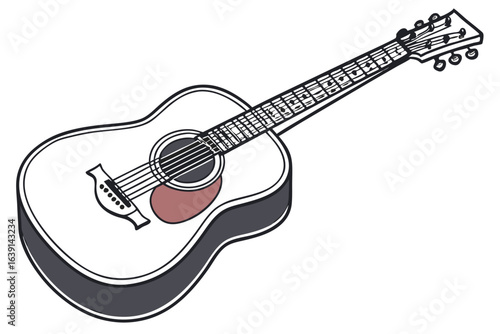 Illustration of an Acoustic Guitar Detailed Vector Art a Timeless Musical Instrument with Strings and Frets for Melodies and Rhythmic Expressions