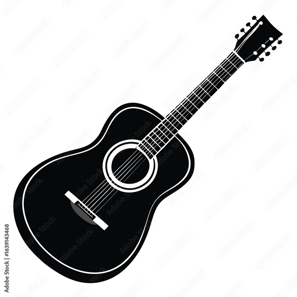Fototapeta premium Silhouette of an Acoustic Guitar: A Timeless Musical Instrument Representing Music Culture and Artistic Expression of Acoustic Sounds