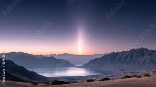 Faint Zodiacal Light Glow Above Silhouetted Mountains and Lake at Sunset
