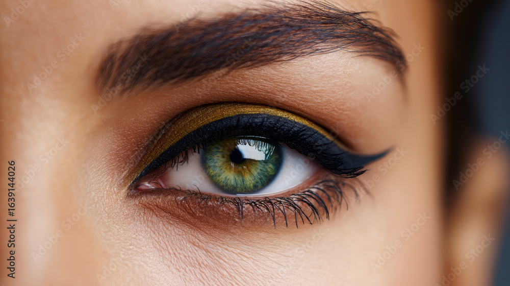 Obraz premium Beautiful, unusual, bright eye close-up with details of light blue iris. Ophthalmologist, buying glasses and optics, advertising vision