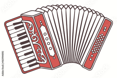 Elegant Accordion Illustration Featuring Intricate Details and Contrasting Colors Ideal for Musical Themes and Vintage Designs or Festive Celebrations