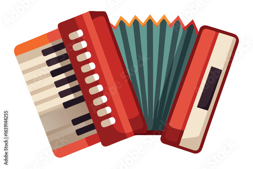 Stylized Accordion Illustration with Keys and Bellows, Musical Instrument Icon Depicting Retro Design and Vintage Charm for Melodious Music